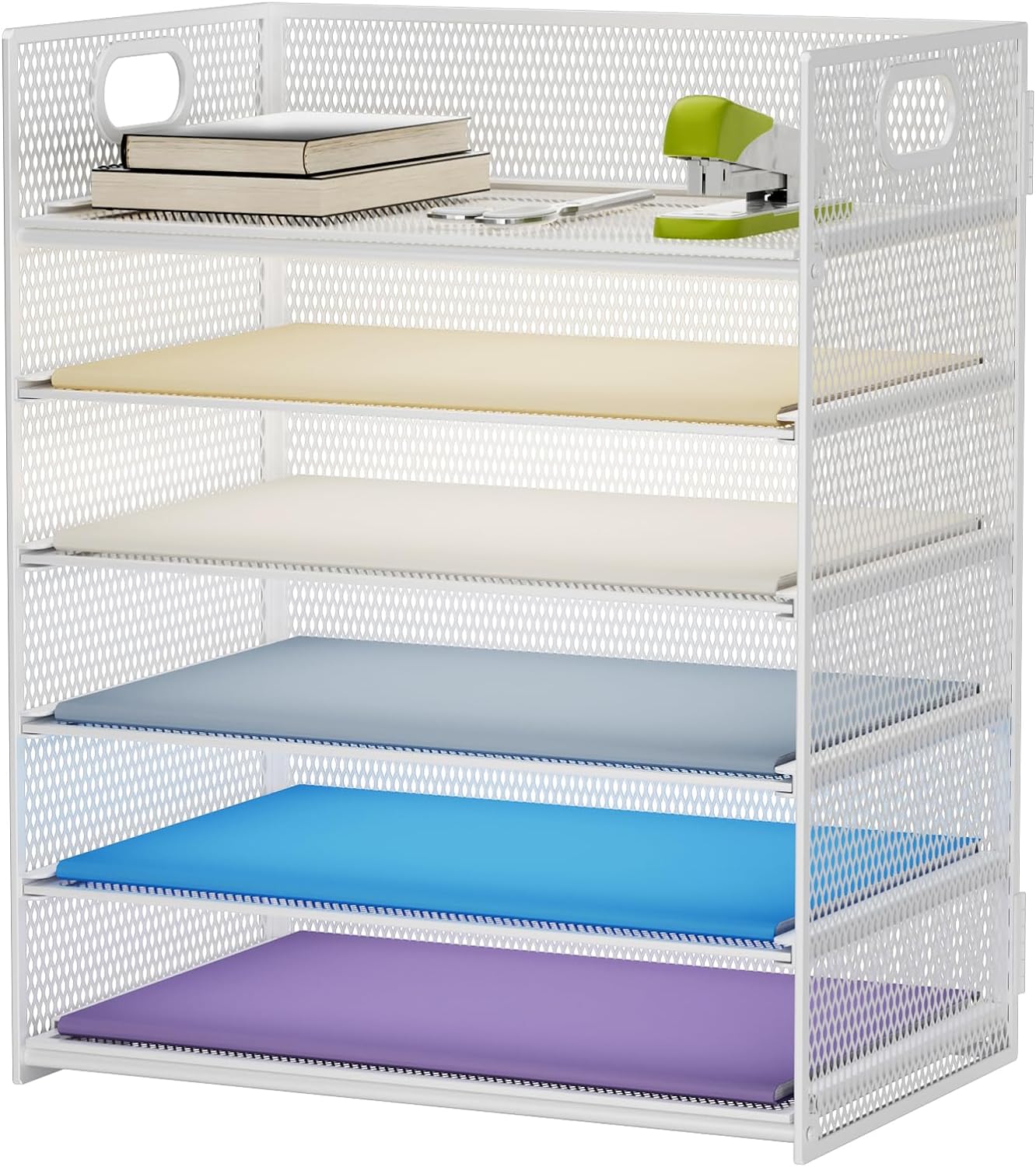 Marbrasse 6 Tier Paper Organizer Letter Tray - Mesh Desk File Organizer with Handle, Paper Sorter Organizer for Letter/A4 Office File Folder Holder - Black