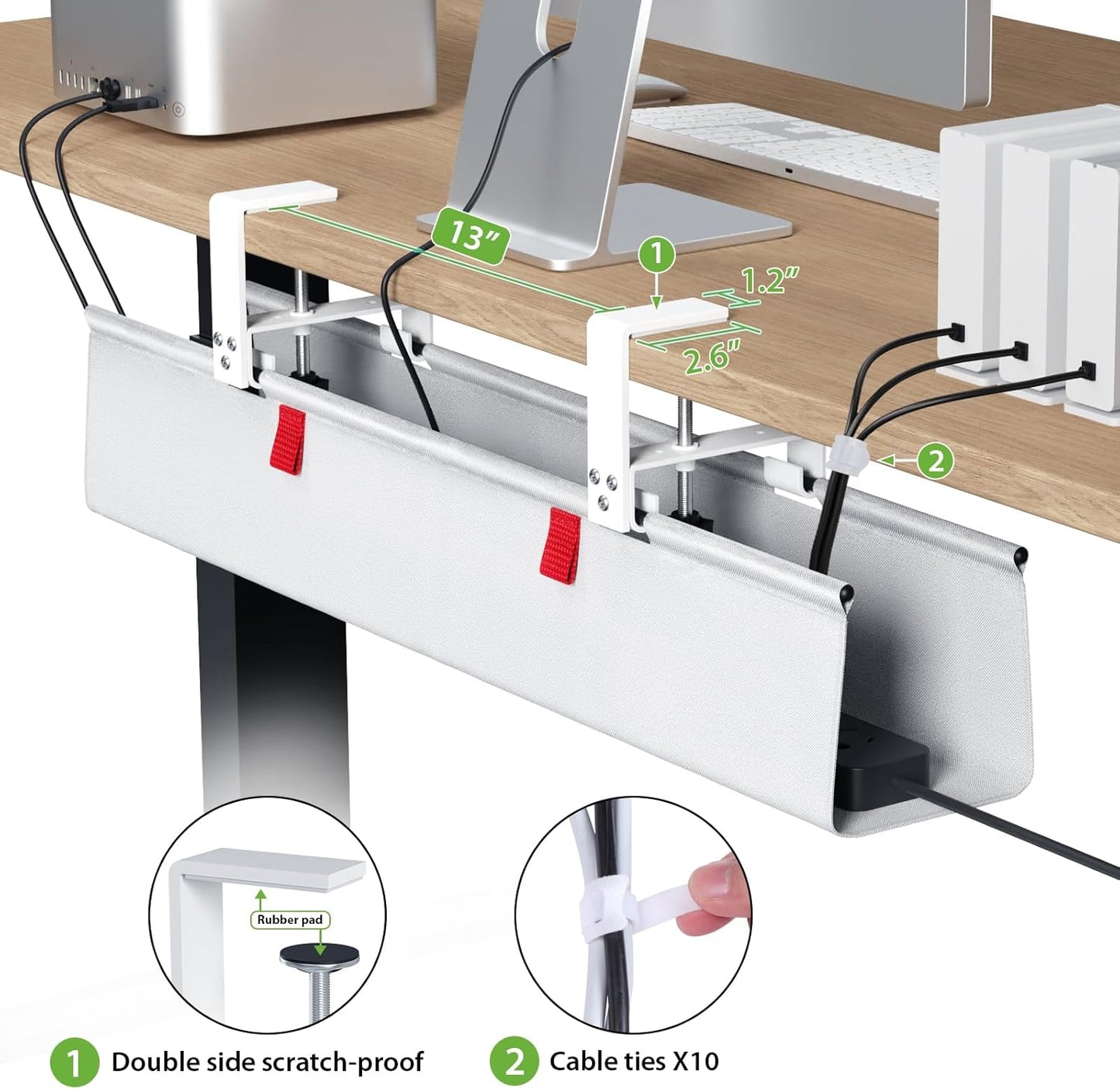KEEGH Extra Large 48" Under Desk Cable Management Tray - Under Desk Cord Management - Clamp/Screw Mount - Support Upto 70lbs - Fabric Wire Management - Cable Raceways Tray Cord Hiders for Office/Home