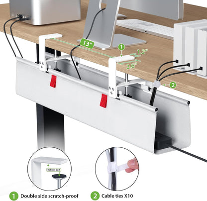KEEGH Extra Large 48" Under Desk Cable Management Tray - Under Desk Cord Management - Clamp/Screw Mount - Support Upto 70lbs - Fabric Wire Management - Cable Raceways Tray Cord Hiders for Office/Home