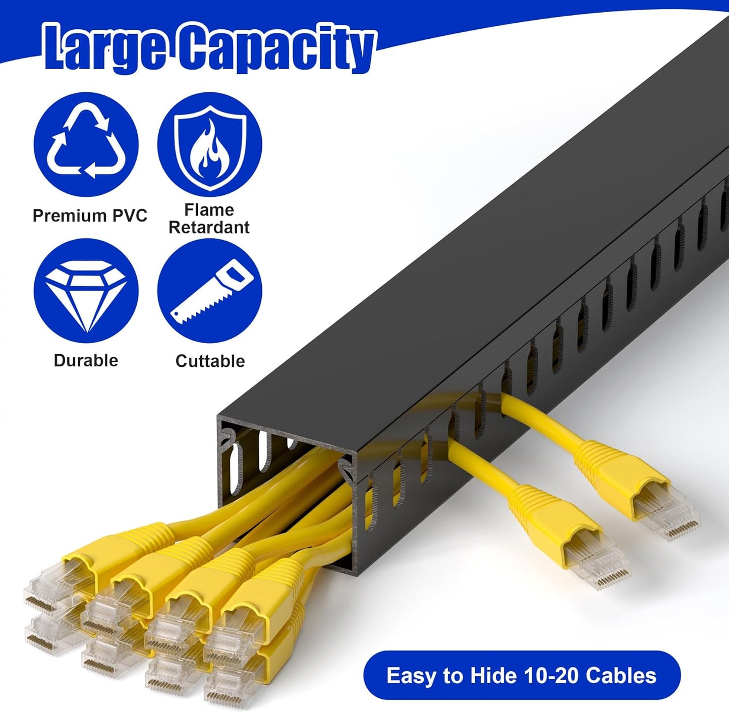 ZhiYo 2 x 2in Professional Server Rack Cable Management Raceway, 99in (6X L16.5in) Cable Raceway Kit, Electrically Safe PVC Open Slot Wire Raceway for Under Desk/Computer/Network Cords, Black