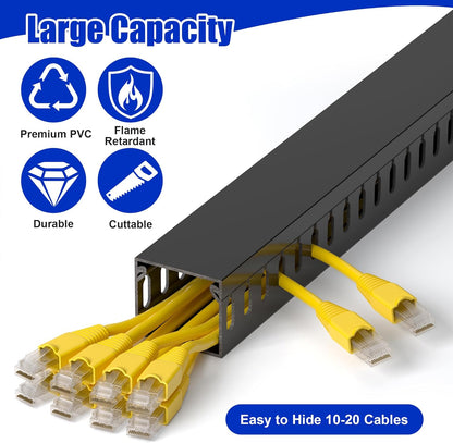 ZhiYo 2 x 2in Professional Server Rack Cable Management Raceway, 99in (6X L16.5in) Cable Raceway Kit, Electrically Safe PVC Open Slot Wire Raceway for Under Desk/Computer/Network Cords, Black