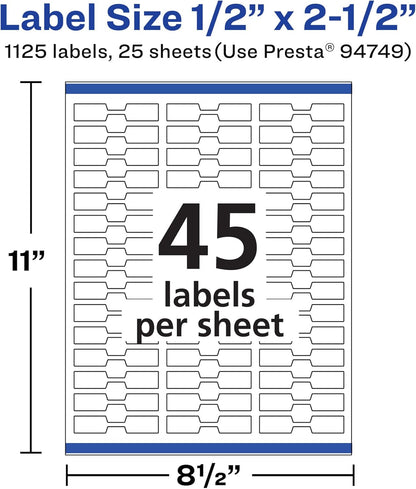 Avery Matte White Barbell Labels, Sure Feed Technology, 0.5" x 2.5", 1,125 White Labels, Permanent Adhesive, Laser/Inkjet Printable