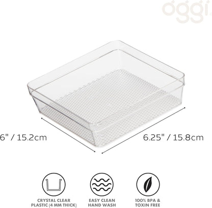 Oggi Set of 5 Clear Drawer Organizers - (1) 3x6.25, (2) 3x9.5, (2) 3x12.5 - Ideal for Organizing Kitchen Drawers, Office, Desk, Silverware, Kitchen Utensils, Cosmetics and Bathrooms