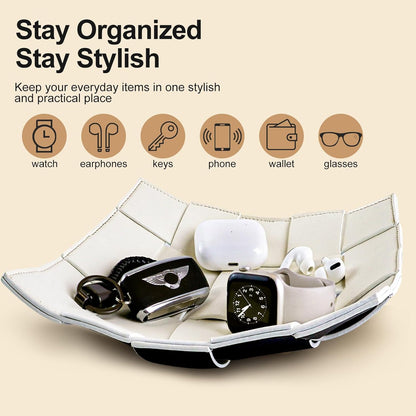 Valet Tray PU Leather Key Holder Bowl for Men Entryway Table Nightstand Desk Tray for Wallet, Keys Men's Gift - Brown & Black, 9.8" L x 9.8" W x 2" H