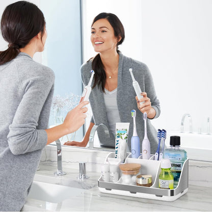 GFWARE Bathroom Organizers and Storage - Detachable 7 Slots Kids Electric Toothbrush and Toothpaste Holde Drainage for Bathroom Accessories Organization Counter Vanity Storage