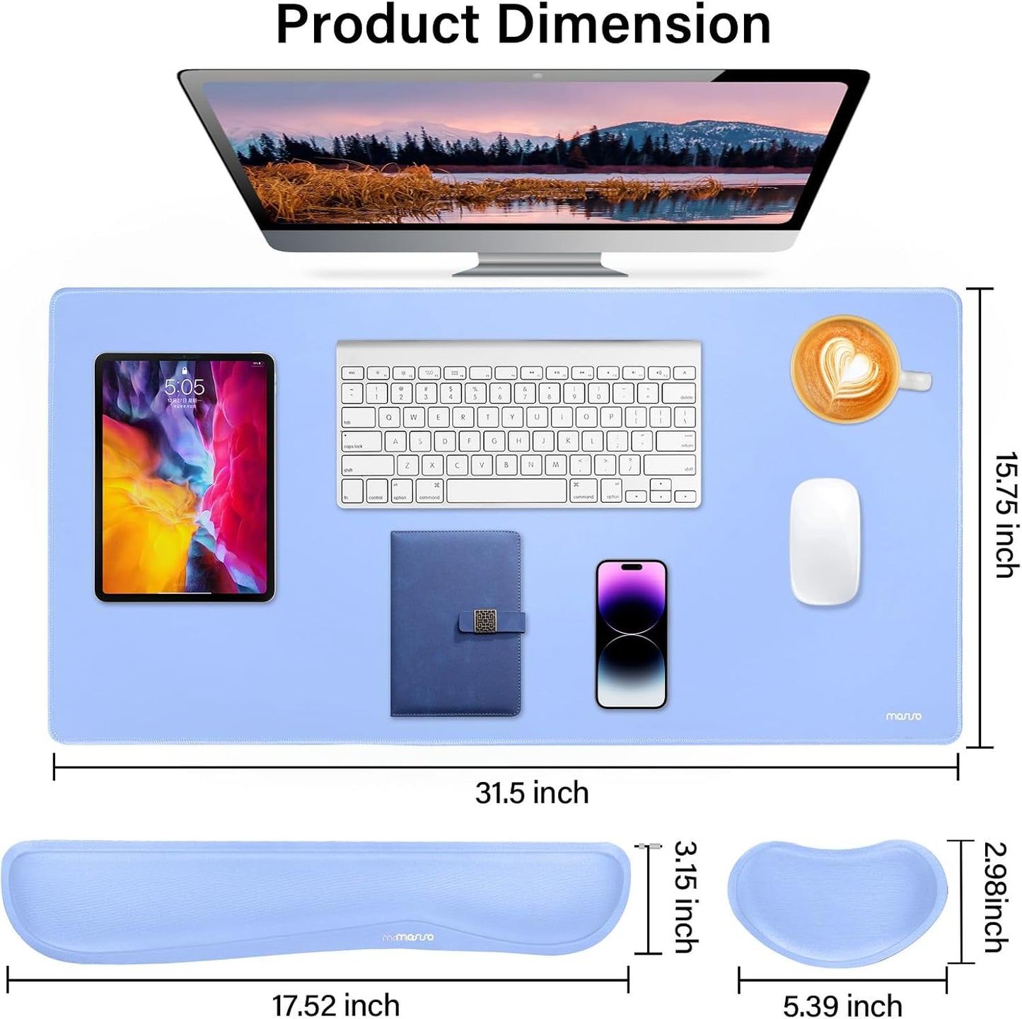MOSISO Keyboard Mouse Pad Set, Gaming Mouse Pad&Keyboard Wrist Rest&Wrist Rest, Ergonomic Wristrests with Memory Foam Home Office Easy Typing Cushion Non-Slip Mousepad, Purple