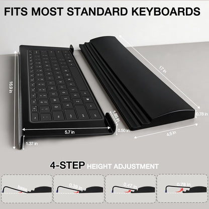 Acrylic Keyboard Stand w/Silicone Wrist Rest 4-Level Height Adjustment, Ergonomic 16.9 x 5.7 inches Computer Keyboard Riser for Easy Typing Office, Gaming, and Home Desks Black