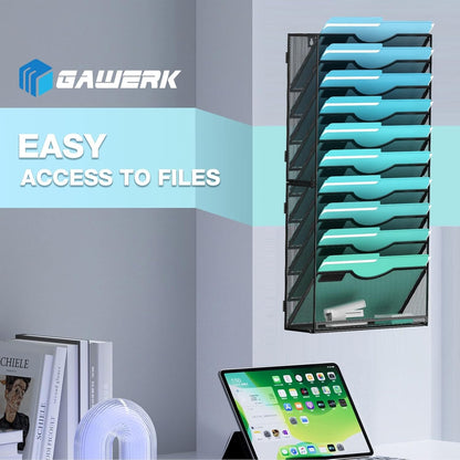 Gawerk 5 Tier Hanging Wall File Organizer, Mesh Mail Paper Orgnization Hanging File Folder Holder for Home Office, Black