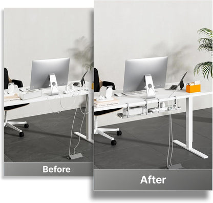 Mavens Under Desk Cable Management Tray, 13.7" No Drill Aluminum Alloy Cord Organizer with Clamps for Wire Management, Cord Organizers for Home Office Standing Desk (Elegant Silver)