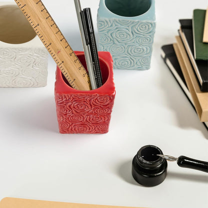 Ceramic Cactus Pen Holder, Cactus Decor Cute Pencil Holder, Makeup Brush Holder for Home, Office Desk Accessories(Dark Green)