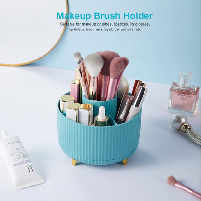 Desk Pencil Pen Holder, 5 Slots 360 Degree Rotating Pencil Pen Organizers for Desk Desktop Storage Stationery Supplies Organizer Cute Pen Cup for Office School Home Art Supply Cream Yellow