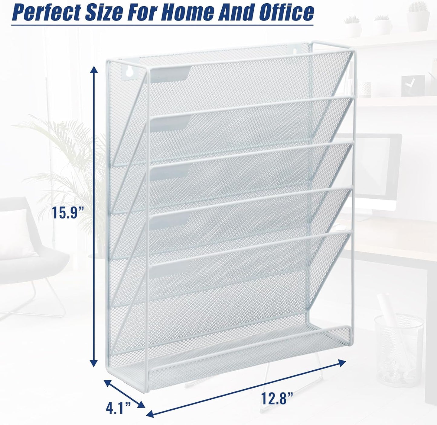 EASEPRES Desk File Organizer Mesh 6-Tier, Hanging Wall Mount Document Organization Stand, Desktop Vertical Mail Paper Folder Holder Rack with Bottom Tray for Office Home Cubicle Countertop, Black