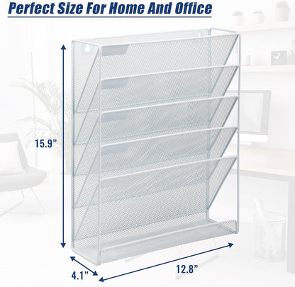EASEPRES Desk File Organizer Mesh 6-Tier, Hanging Wall Mount Document Organization Stand, Desktop Vertical Mail Paper Folder Holder Rack with Bottom Tray for Office Home Cubicle Countertop, Black