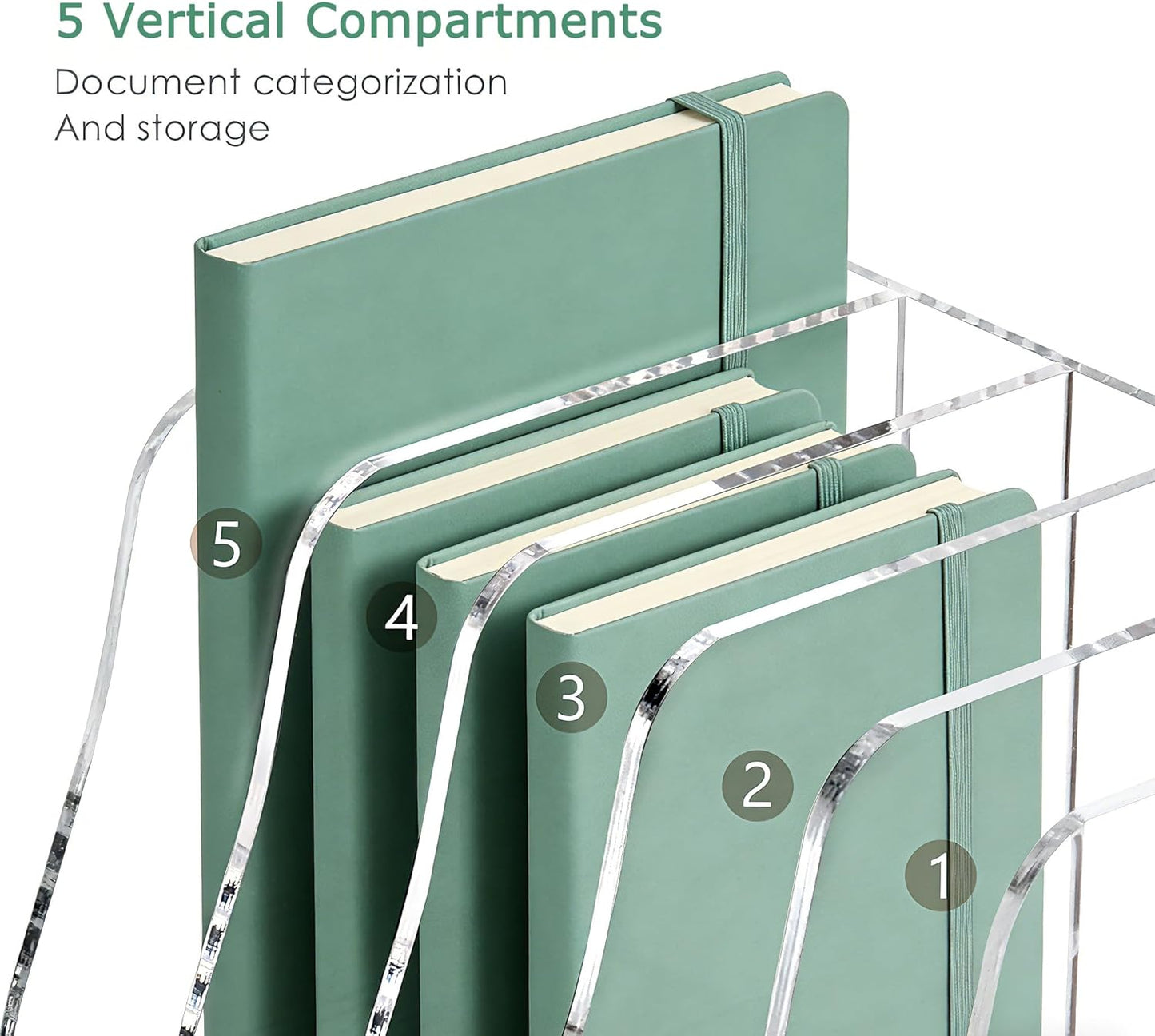 YUXUN Clear Acrylic File Folder Holder - 4 Vertical Compartments Desk Document Sorter, Upright Magazine Rack for Office/Home/Classroom, Stores Documents, Tablets, Magazines, Books & Accessories