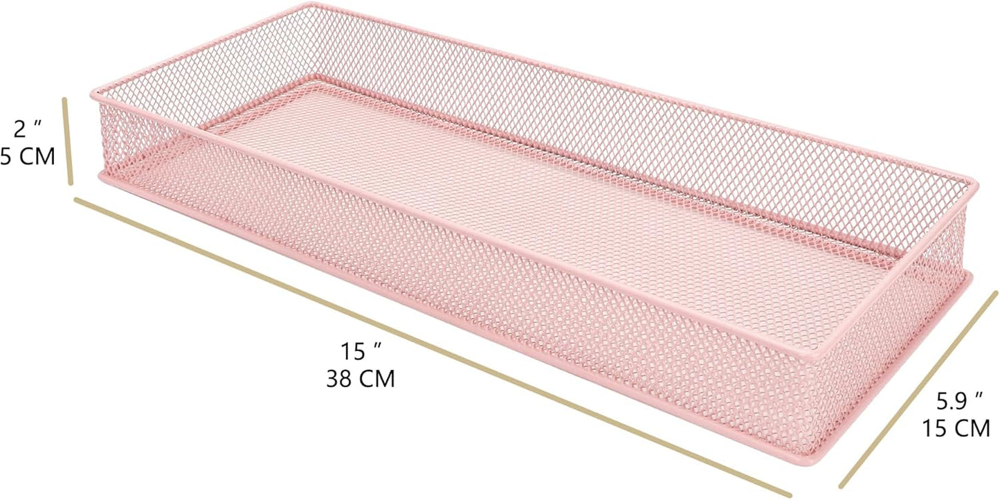 Annova Stackable Mesh Drawer Cabinet and Shelf Organizer Bins Storage Basket School Office Supply Holder Tray- Set of 2 (Gold, 3x3x2 Inch)