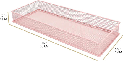 Annova Stackable Mesh Drawer Cabinet and Shelf Organizer Bins Storage Basket School Office Supply Holder Tray- Set of 2 (Gold, 3x3x2 Inch)