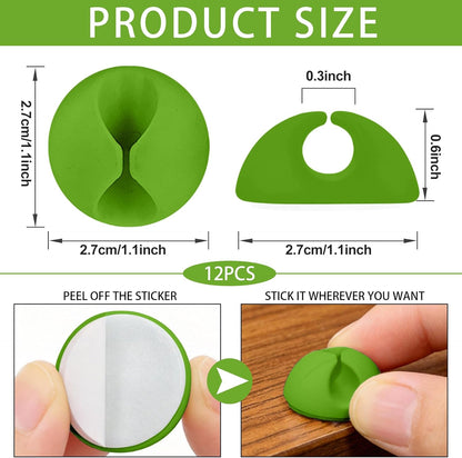3PCS Cord Holder Cable Clips, Round Silicone Adhesive Cord Organizer Charger Holder Wire Management Keeper for Home, Nightstand, Desk, Office or Mouse, Light Green