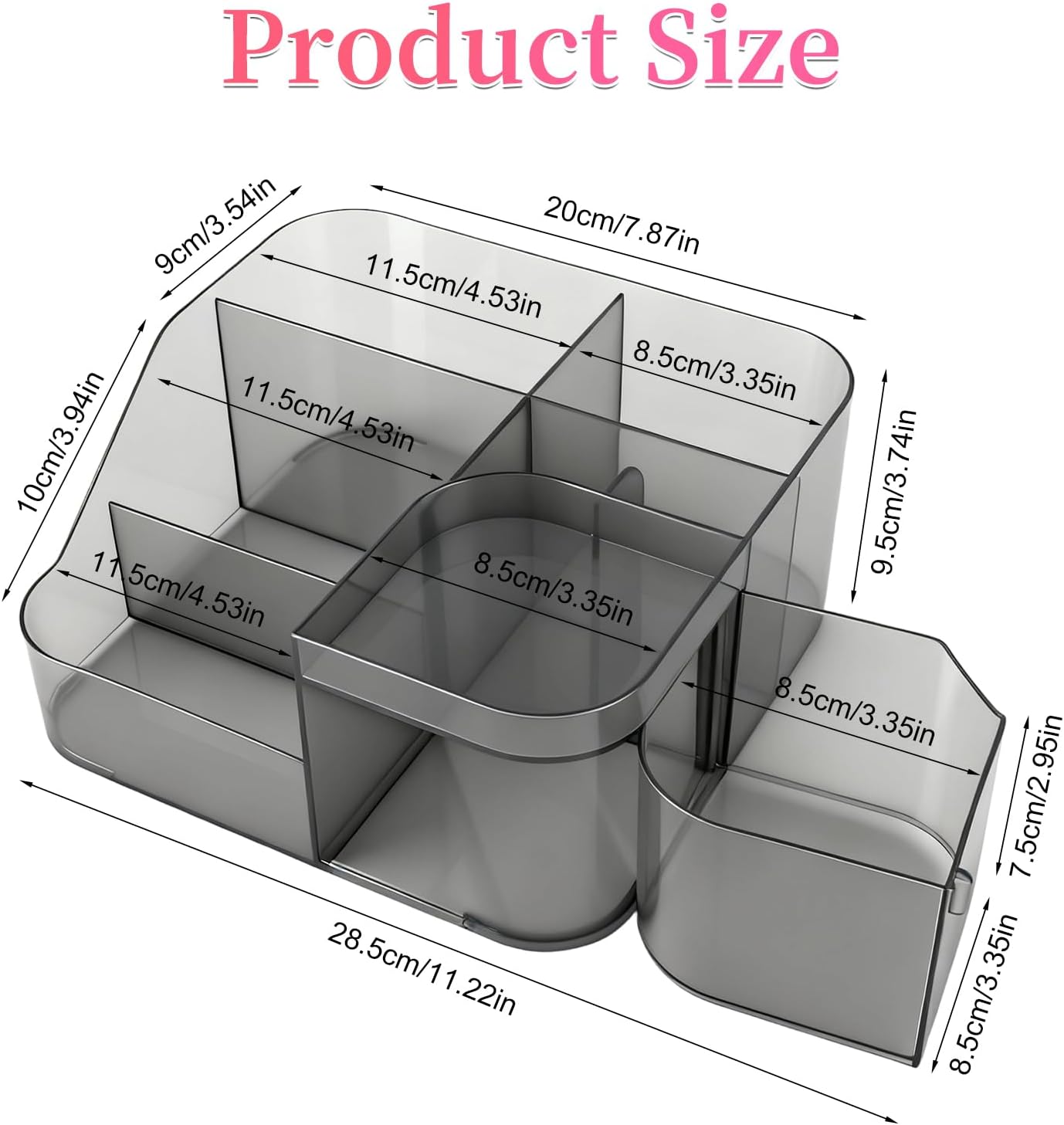 BQAN Transparent Acrylic Nail Desk Organizer with Spinning Drawer, Drill & Brush Holder, Desktop Manicure Tool Storage for Nail Techs, Makeup, Skin Care (Black) - Professional Salon or Home Use