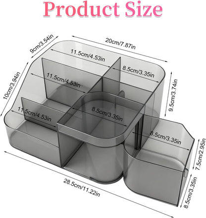 BQAN Transparent Acrylic Nail Desk Organizer with Spinning Drawer, Drill & Brush Holder, Desktop Manicure Tool Storage for Nail Techs, Makeup, Skin Care (Black) - Professional Salon or Home Use