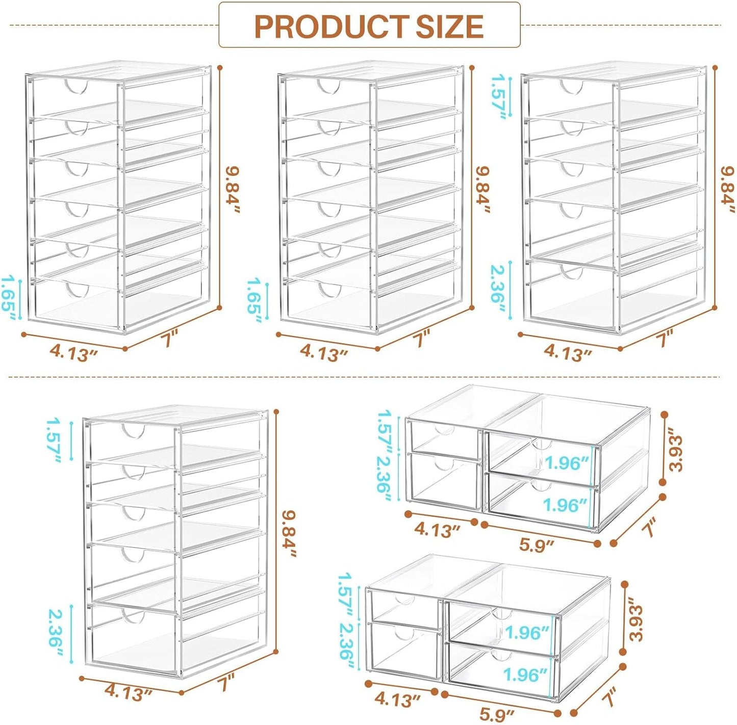 ARSTPEOE Makeup Acrylic Organizer with 17 Drawers(4 Sets), Desk Organizers and Accessories, Clear Makeup Organizer, Dustproof Storage Drawers for Office Art Craft Supplies