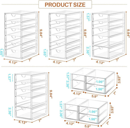 ARSTPEOE Makeup Acrylic Organizer with 17 Drawers(4 Sets), Desk Organizers and Accessories, Clear Makeup Organizer, Dustproof Storage Drawers for Office Art Craft Supplies