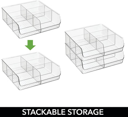 mDesign Plastic Home Office Wide Bin Organizer with 6 Compartments for Cabinets, Closets, Drawers, Desks, Tables, Workspace - Staple, Notepad, Paperclip Holder - Ligne Collection - 2 Pack - Clear