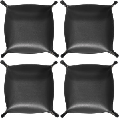 HARFINGTON 4pcs PU Leather Valet Tray Unisex Folding Small Catchall Tray Portable Entryway Table Tray Nightstand Bedside Desk Tray for Key Wallet Watch Coin Jewelry Dice, Pink