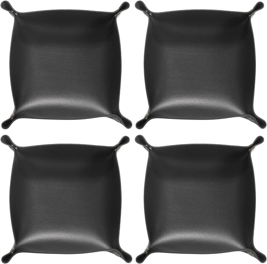 HARFINGTON 4pcs PU Leather Valet Tray Unisex Folding Small Catchall Tray Portable Entryway Table Tray Nightstand Bedside Desk Tray for Key Wallet Watch Coin Jewelry Dice, Pink