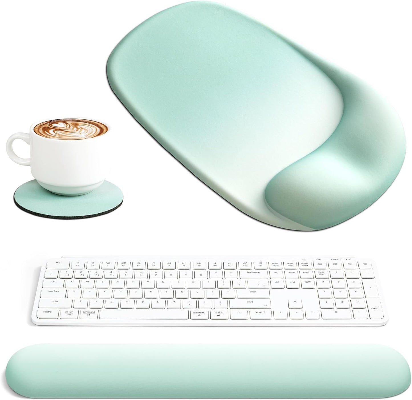 Ospelelf Wrist Rest for Keyboard and Mouse Ergonomic Mouse Pad with Wrist Support Memory Foam Wrist Rest for Computer Keyboard,3-in-1 Gel Mouse and Keyboard Pad for Office Geometry Green
