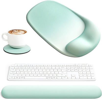 Ospelelf Wrist Rest for Keyboard and Mouse Ergonomic Mouse Pad with Wrist Support Memory Foam Wrist Rest for Computer Keyboard,3-in-1 Gel Mouse and Keyboard Pad for Office Geometry Green