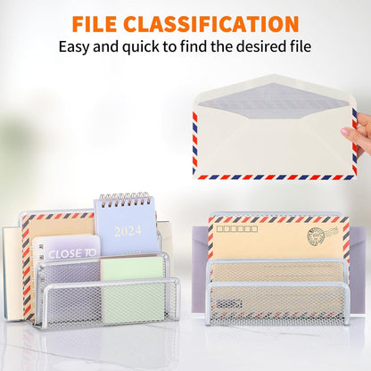 2 Pieces Desk Mail Organizer, Metal Mesh Small File Holders Letter Organizer, Bill/Document/Filing/Folders/Paper Organizer for Desktop (BLACK-2PCS)