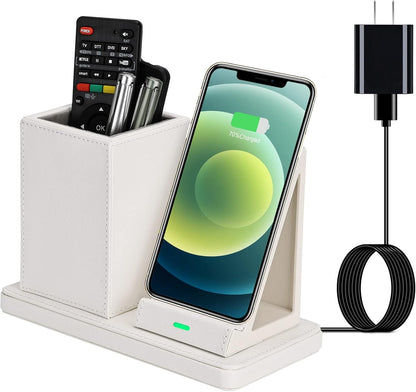 Wireless Charger with Desk Organizer, Wireless Charging Station for iPhone 13/13 Pro Max/13 Pro/12 Series/11/XS Max/XR/X/8Plus/SE 2, Wireless Charging Stand with Leather… (Marble)