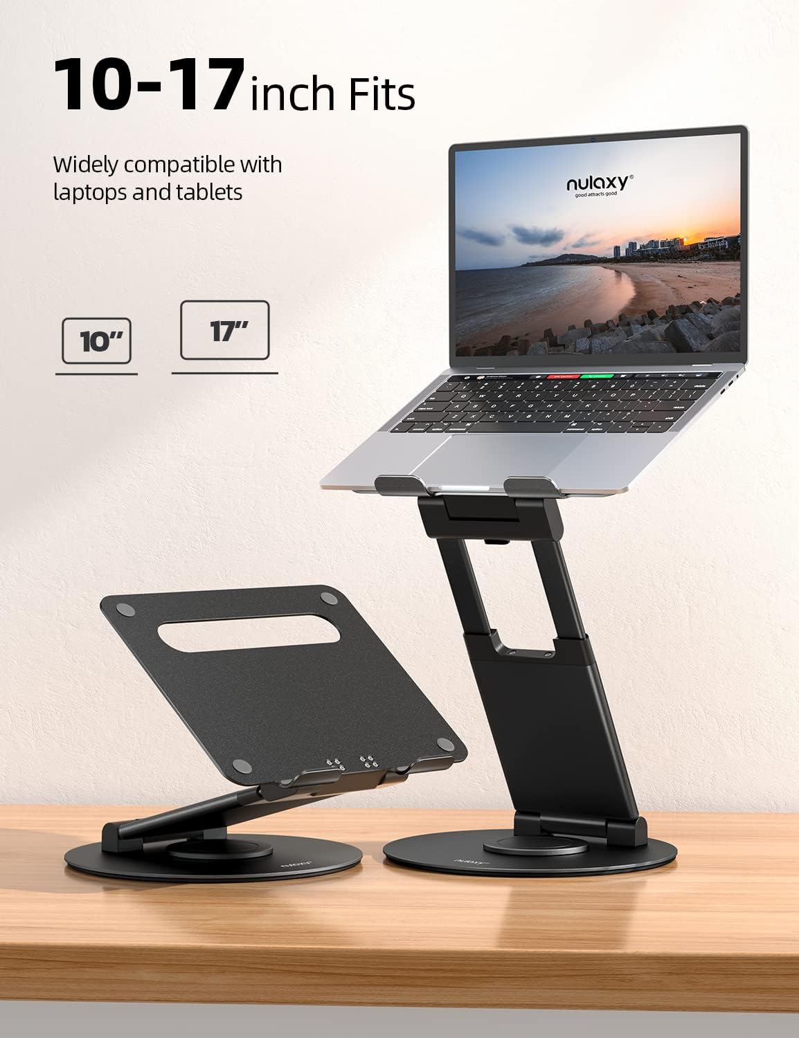Nulaxy Telescopic 360 Rotating Laptop Stand for Desk Adjustable Height Swivel Pull Out Design Ergonomic Laptop Riser Standing Desk Converter Fits All 10-17" Laptops Computer MacBook, Gray