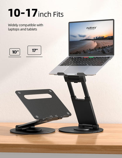 Nulaxy Telescopic 360 Rotating Laptop Stand for Desk Adjustable Height Swivel Pull Out Design Ergonomic Laptop Riser Standing Desk Converter Fits All 10-17" Laptops Computer MacBook, Gray