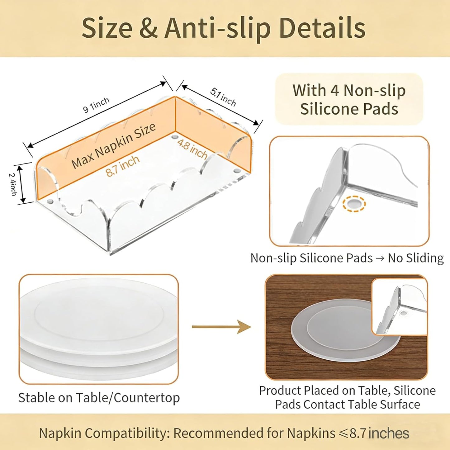 Acrylic Napkin Holder, Clear Guest Towel Holder Tray for Bathroom Kitchen - Disposable Paper Hand Towel Organizer for Hotel Restaurant Dining Table Party (9"x5.1"x2.4")