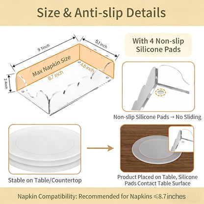 Acrylic Napkin Holder, Clear Guest Towel Holder Tray for Bathroom Kitchen - Disposable Paper Hand Towel Organizer for Hotel Restaurant Dining Table Party (9"x5.1"x2.4")