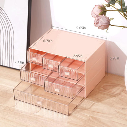 Desk Organizer Stackable Storage with 6 Drawers Stackable Drawers for Desk Storage, Makeup Storage Accessories, Desktop Accessories with Drawers, White