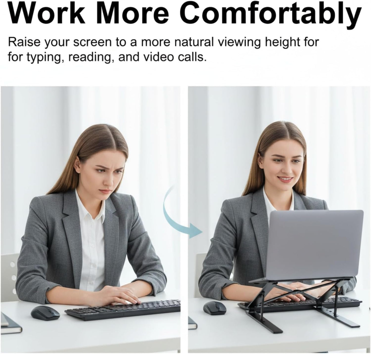 Adjustable Laptop Stand, Foldable Aluminum Laptop Riser for Desk, Portable Ergonomic Notebook Holder for 10-17 Inch Laptops, iPad & Tablet (Black,Aluminum Alloy)