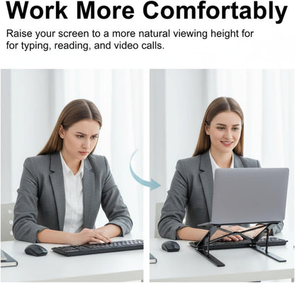 Adjustable Laptop Stand, Foldable Aluminum Laptop Riser for Desk, Portable Ergonomic Notebook Holder for 10-17 Inch Laptops, iPad & Tablet (Black,Aluminum Alloy)