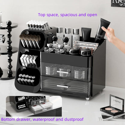 Booklov Makeup Organizer for Vanity, Countertop Cosmetic Display Case with Clear Acrylic Drawers, Bathroom Counter Beauty Caddy, Cute Table Storage Holder for Skincare, Brush Lipsticks, Crystal White