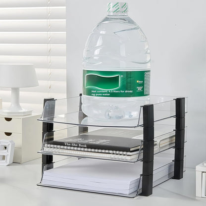 Clear 2-Tier Stackable Paper Tray Organizer for Letter/A4 Files, Desktop Document Sorter, Transparent Office Desk Storage (2 - Tier Clear)