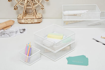Annova Stackable Mesh Drawer Cabinet and Shelf Organizer Bins Storage Basket School Office Supply Holder Tray- Set of 2 (Gold, 3x3x2 Inch)