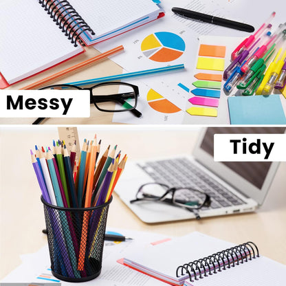 QYH Mesh Pencil Holder Metal Pen Cup Black for Desk 6 Packs, Office Caddy Storage