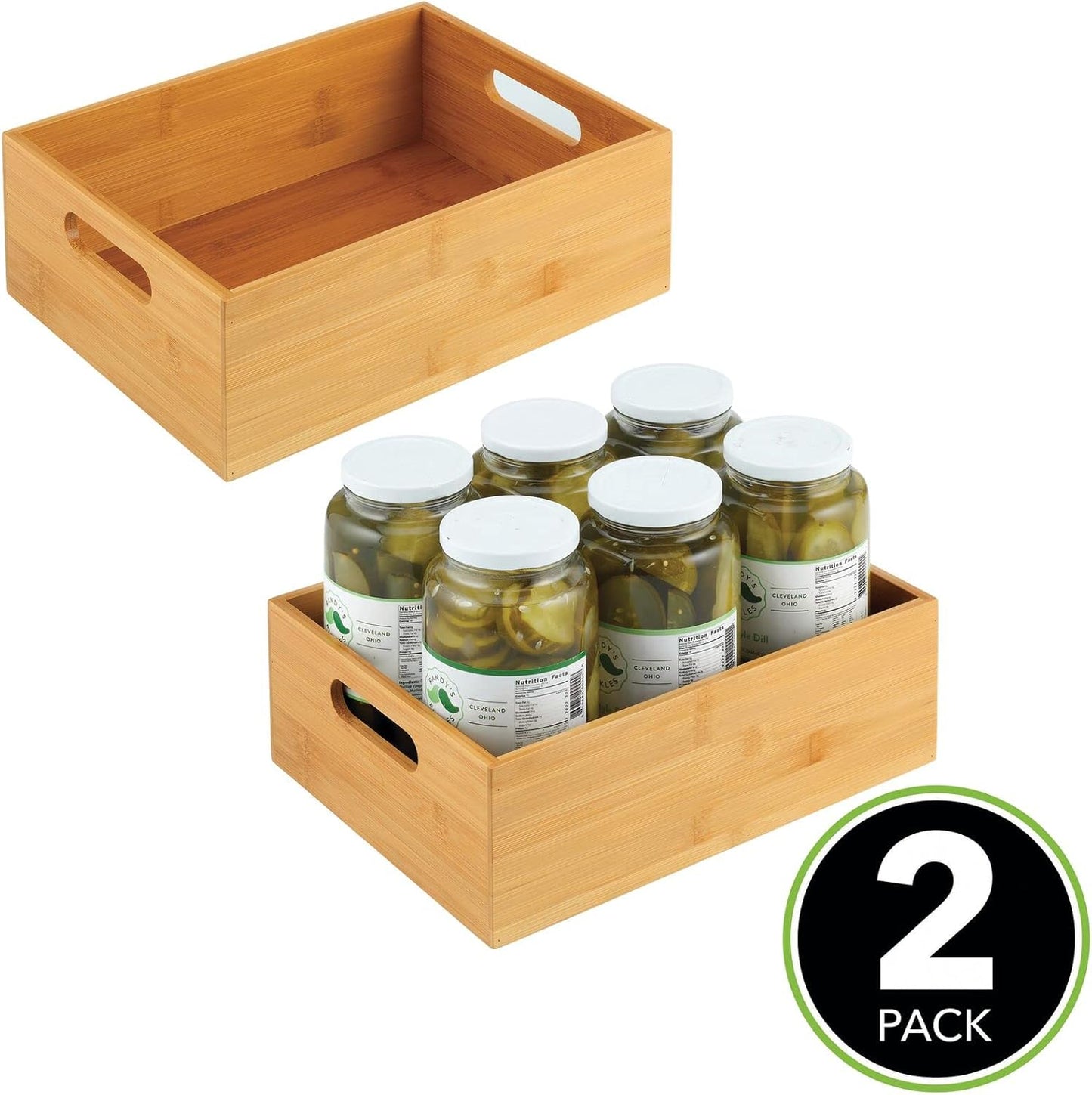 mDesign Kitchen Storage Box – Open-Top Bamboo Storage Tray with Handles – Versatile Cupboard Organiser for Shelves, Pantries, Surfaces and Cupboards – Natural