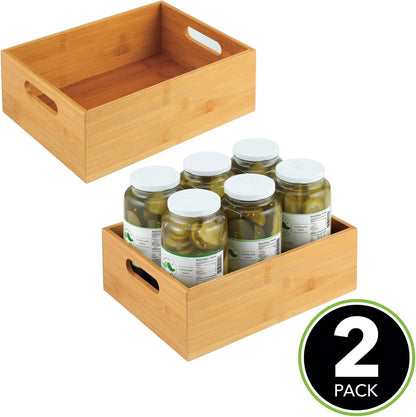 mDesign Kitchen Storage Box – Open-Top Bamboo Storage Tray with Handles – Versatile Cupboard Organiser for Shelves, Pantries, Surfaces and Cupboards – Natural