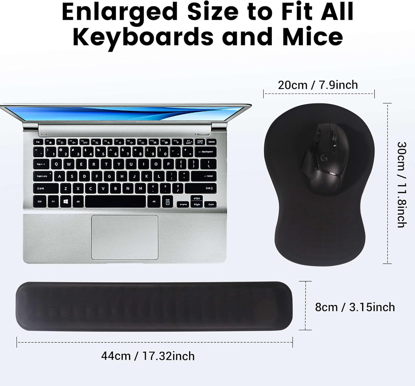 MEKASS Ergonomic Mouse Pad and Keyboard Wrist Rest Set, Super Soft Memory Foam Desk Wrist Support for Computer Keyboard, Non-Slip Arm Palm Rests Cushion for Typing Gaming Office Laptop Mac (Black)