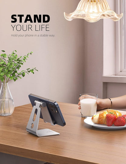 Lamicall Adjustable Cell Phone Stand, Desk Phone Holder, Cradle, Dock, Compatible with iPhone 17 16 15 14 Air Plus Pro Pro Max 13 12 X XS, 4-8" Phones, Office Accessories Gifts, All Smartphone, Black