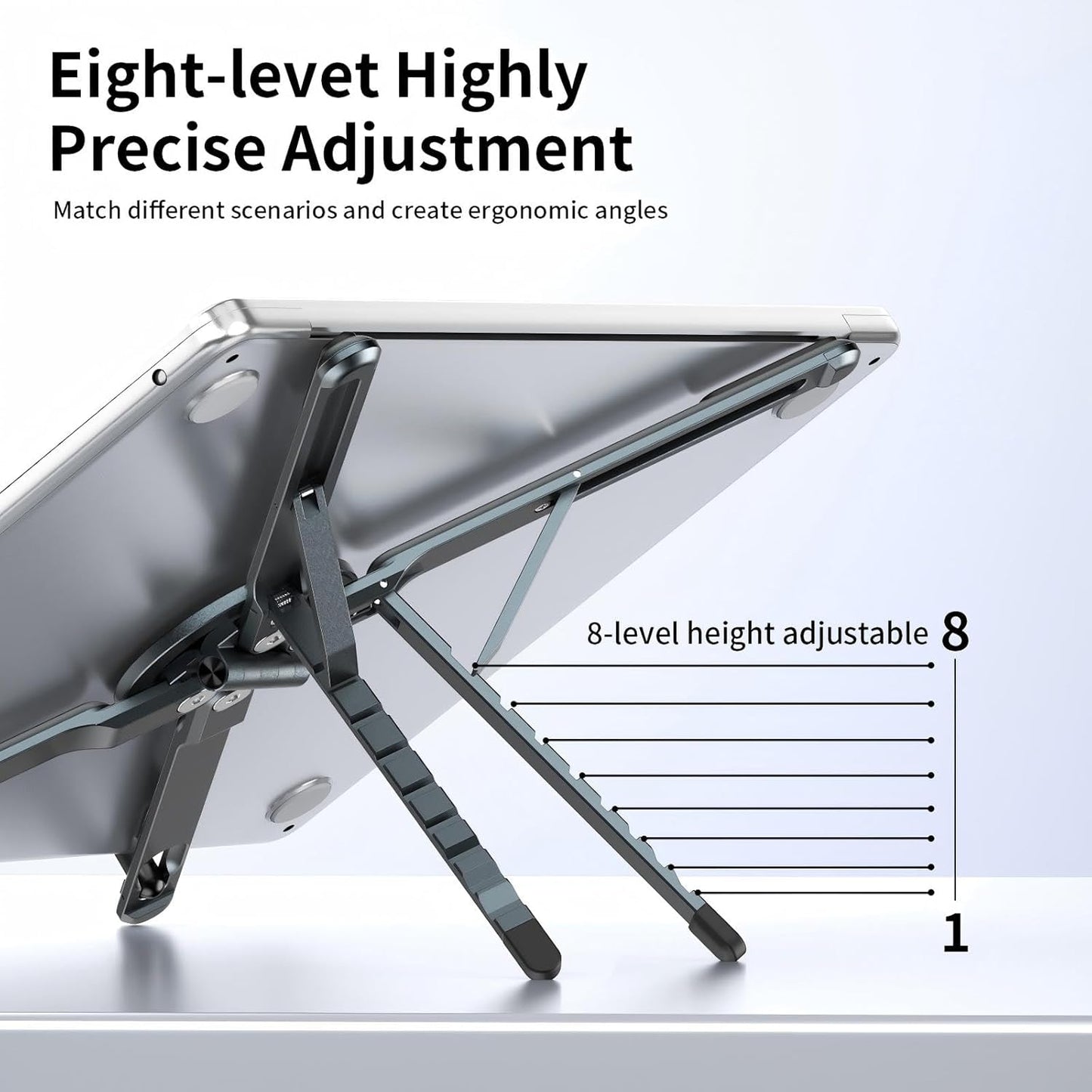 Adjustable Laptop Stand for Desk with Magnetic Phone Holder, MagSafe Compatible Portable Foldable Computer Riser for MacBook, iPhone, iPad, Tablet - Perfect for Office, Home, Traveling