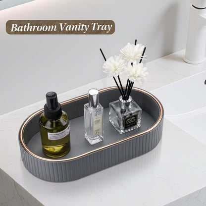 GORESE PU Leather Perfume Tray Nightstand Organizer, Small Oval Desk Tray Jewelry Trinket Trays Valet Organizer Key Bowl for Entryway Dresser Bathroom, Catchall Trays for Men Women, 11×5.9 in, Beige