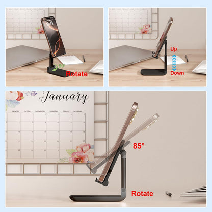 Cell Phone Stand,Adjustable Angle Height Phone Stand for Desk,Fully Foldable/Portable Phone Holder with Silicon Pad for iPhone 16/15/14/13/12/Smartphones,All Mobile Phones (Green)